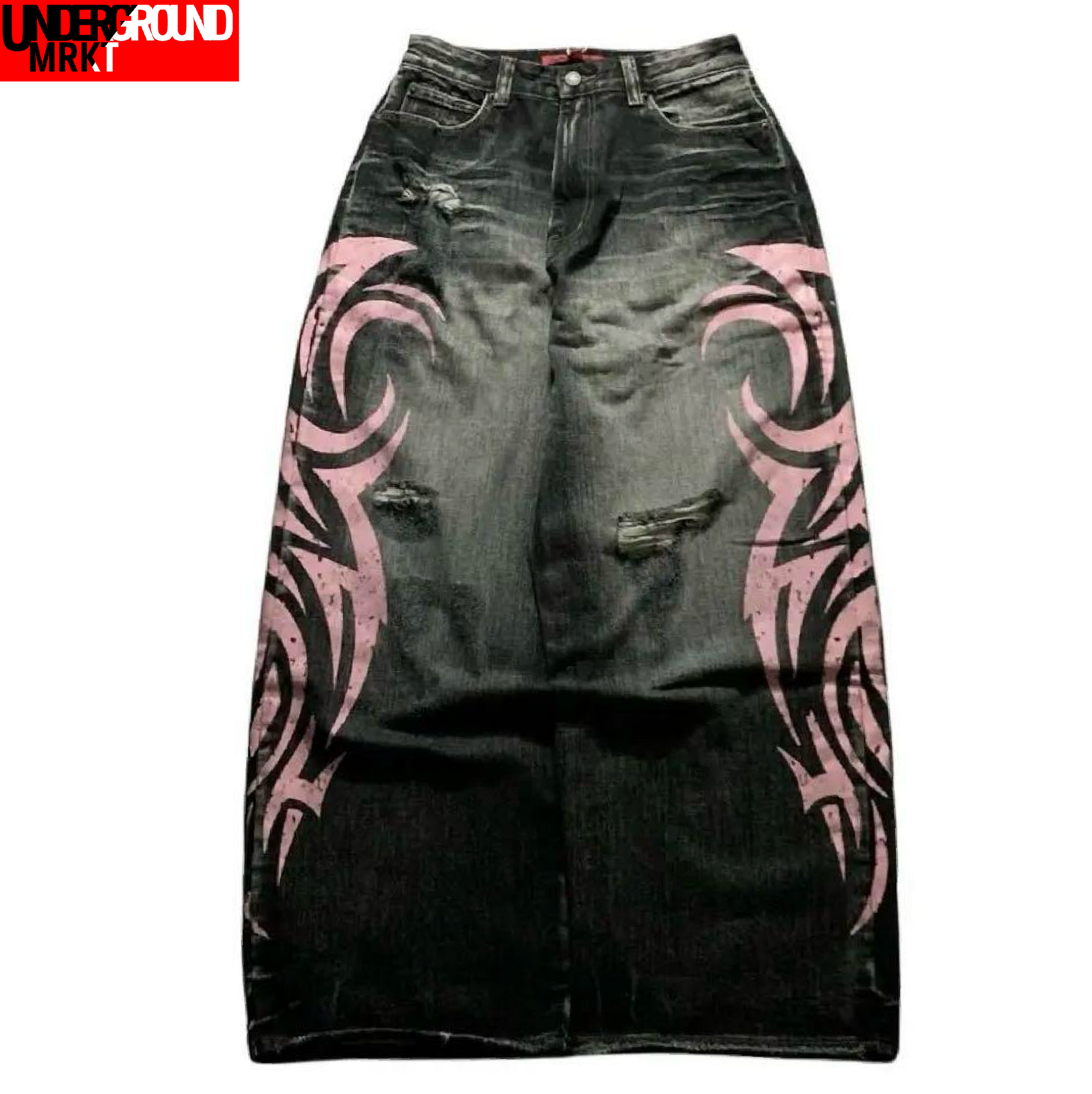 BAGGY TRIBAL DISTRESSED JEANS (BLACK)