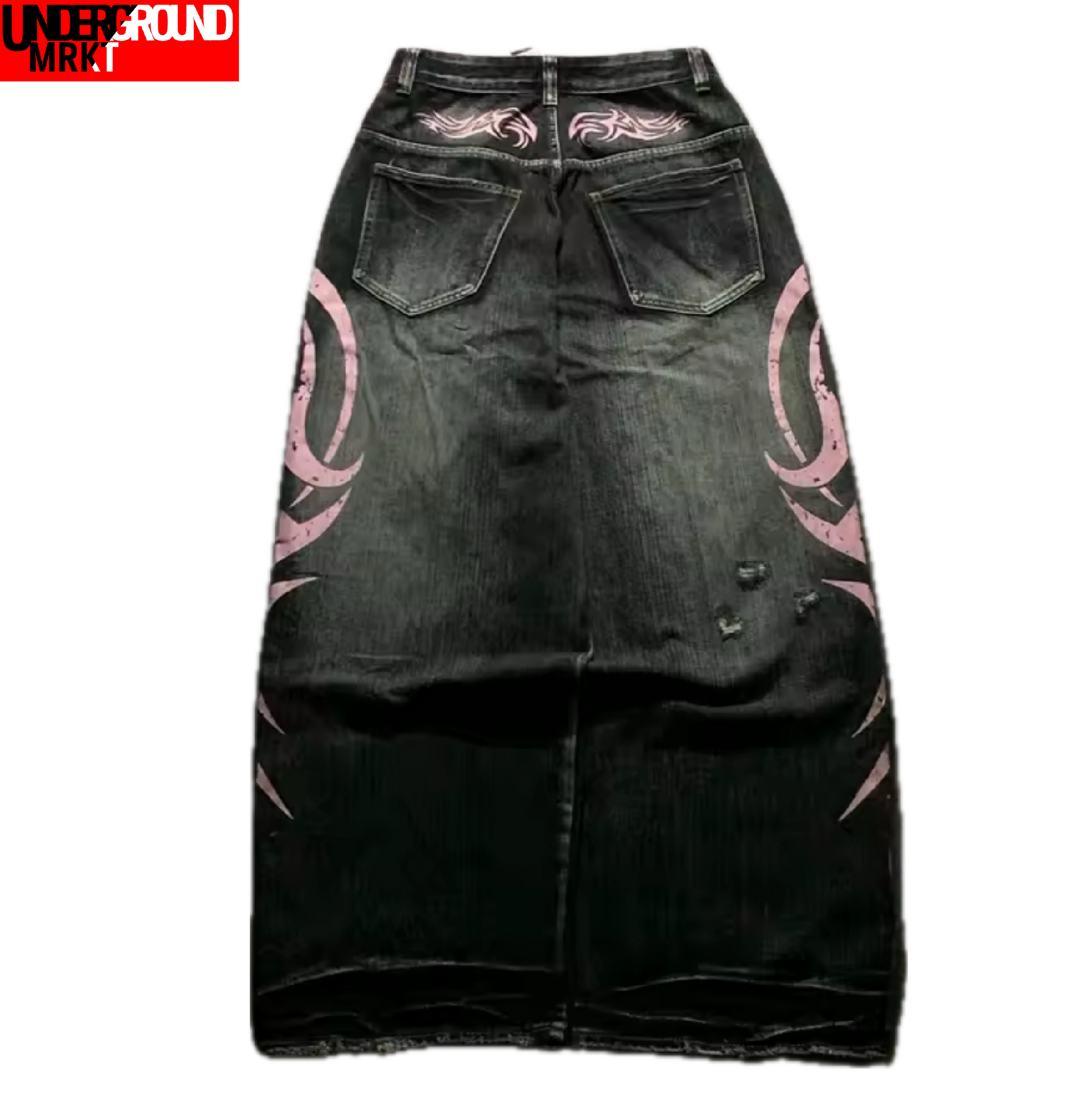 BAGGY TRIBAL DISTRESSED JEANS (BLACK)