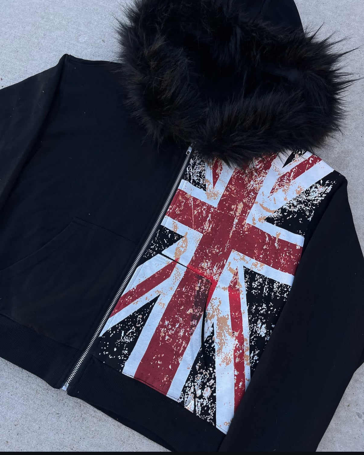 UK PUNK FUR HOOD ZIP UP <3