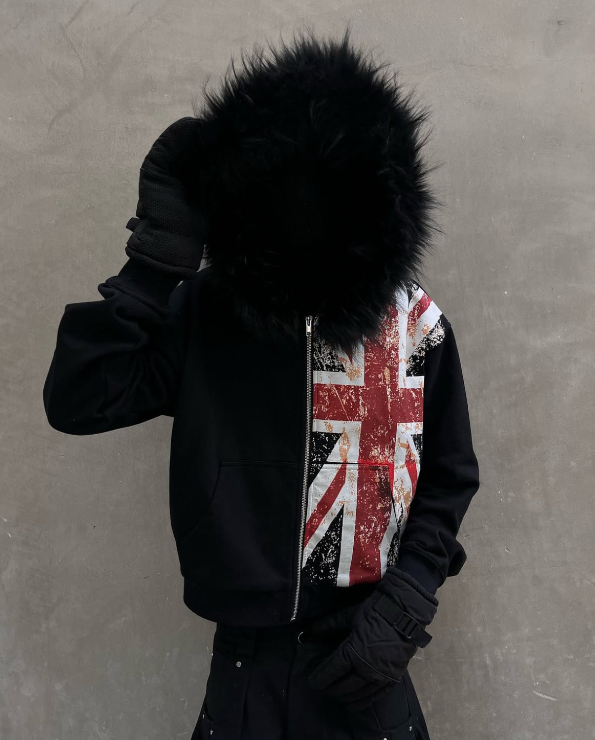 UK PUNK FUR HOOD ZIP UP <3