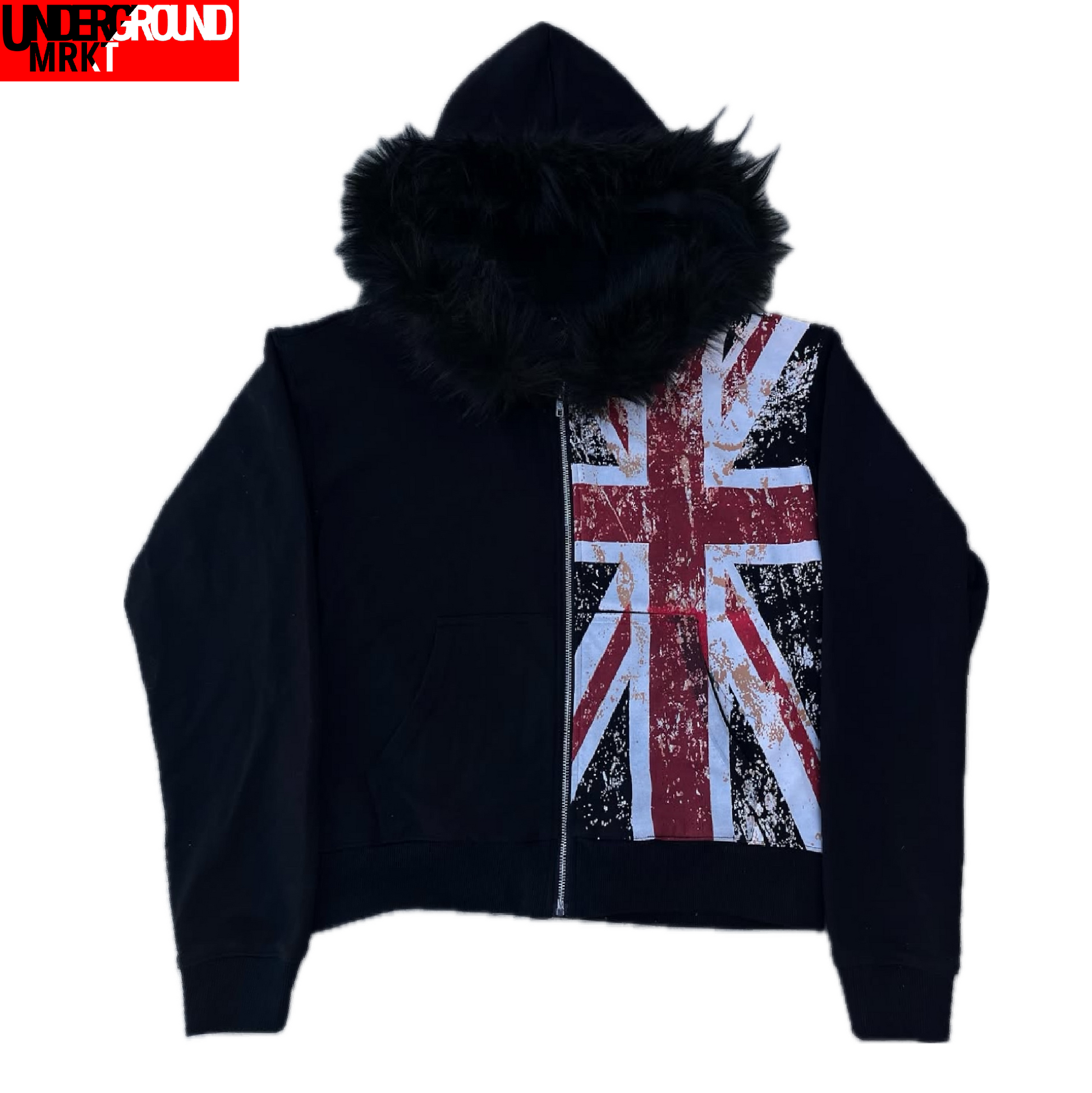 UK PUNK FUR HOOD ZIP UP <3